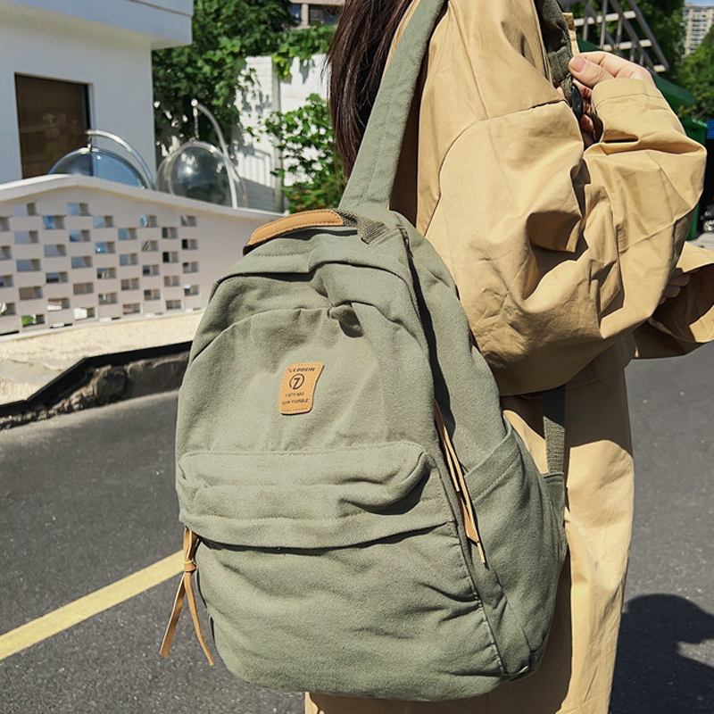 New Casual Cool Girl Boy Canvas Green Laptop Student Bag